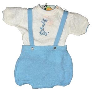 VTG Huntingdon Mills blue bubble Romper Overalls Shorts 18 mos USA NWT giraffe